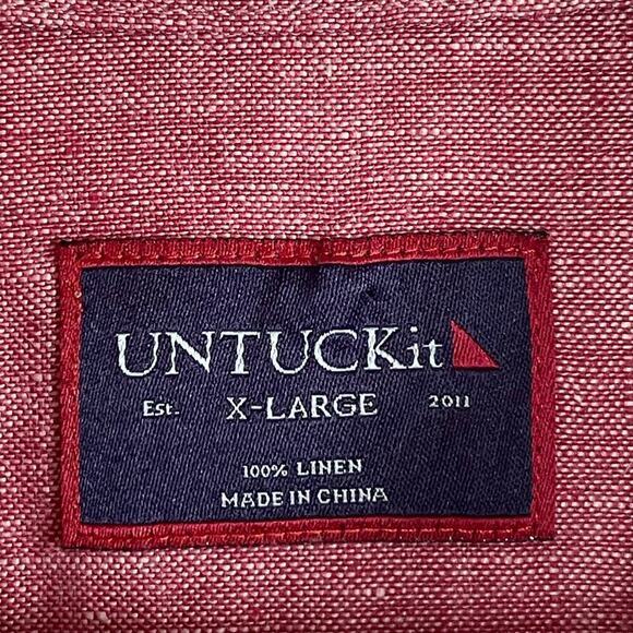 Untuckit Men's Red 100% Linen Long Sleeve Button Up Shirt‎ Size XL - Picture 5 of 5